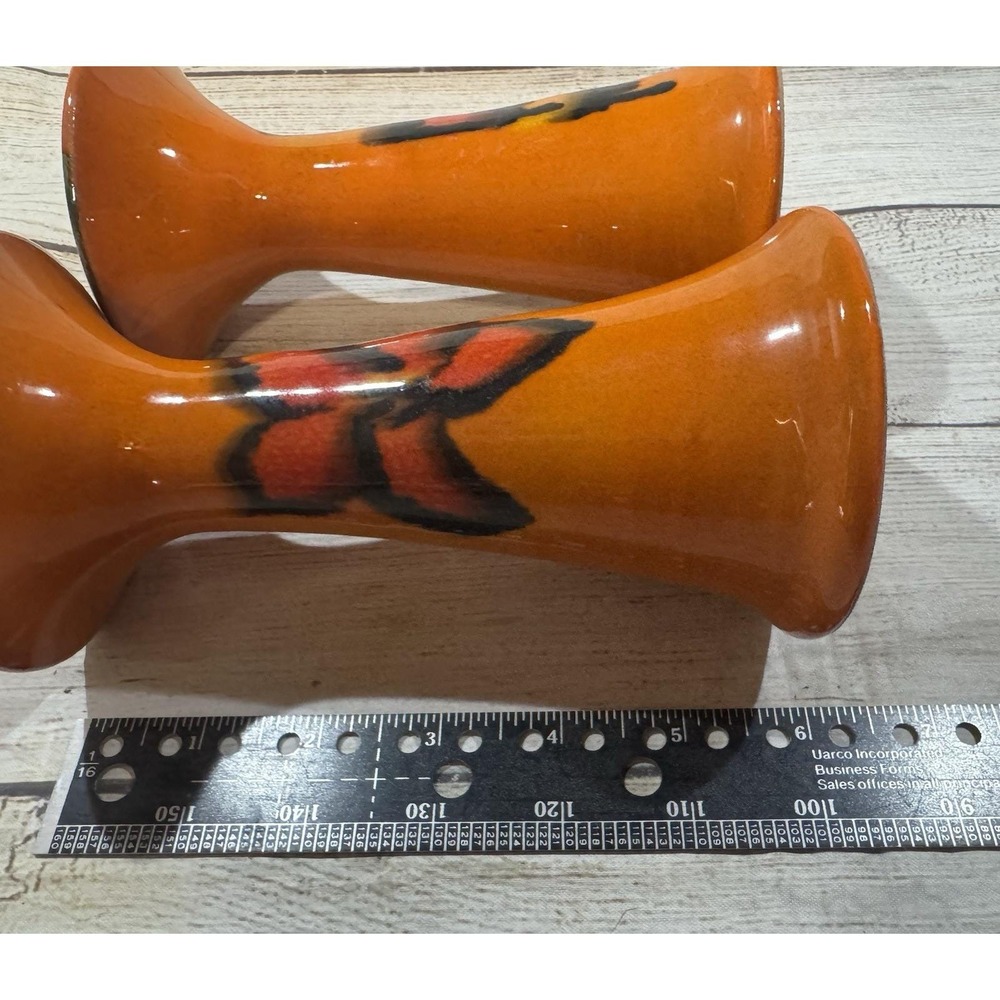 Mid Century Pair of Bo Melander Danmark Trumpet Candle Holders MCM Orange Retro - Picture 7 of 9